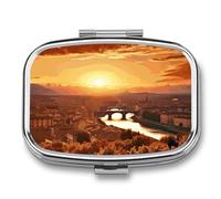 Caja de medicina portátil de viaje, joyero de viaje para uso diario, bonita vista de puesta de sol, pastillero rectangular aplicable para tabletas, cápsulas, dulces, joyas, tapones para los oídos