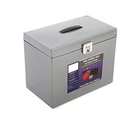 Caja de metal con 5 pestañas para archivos colgantes e inserciones tamaño A4, de Pierre Henry. Anchura 370 x Profundidad 220 x Altura 290 mm. De color azul, Ref 040011