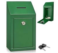 Caja de metal para montaje en pared o encimera, donaciones de caridad, caja de donación segura y urna con ranura superior para monedas, cerradura incluida con 2 llaves (verde)