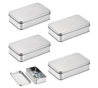 Caja de metal pequeña de 4 unidades, latas de metal con tapa, caja de metal para tarjetas de juego, caja con tapa, para el hogar y objetos pequeños