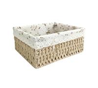 Caja de mimbre Cesta de almacenamiento de cosméticos de ratán hecha a mano, exquisita cesta organizadora de tela de encaje for maquillaje, cuidado de la piel, pan y bocadillos.(Light yellow,M)