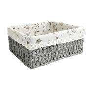 Caja de mimbre Cesta de almacenamiento de cosméticos de ratán hecha a mano, exquisita cesta organizadora de tela de encaje for maquillaje, cuidado de la piel, pan y bocadillos.(DARK GRAY,L)