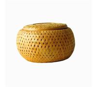 Caja de mimbre Cesta de mimbre circular tejida a mano for guardar frutas, té, refrigerios, pan, picnic, cosméticos, utensilios de cocina y hogar.