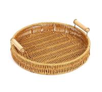 Caja de mimbre Cesta de ratán tejida a mano, bandeja for guardar pan, frutas, verduras y pasteles, cesta de mimbre de plástico con hilos de ratán.(Round Large)