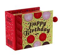 Caja de música/caja musical de manivela de cartón decorado en forma de libro con mecanismo musical de 18 notas - Happy birthday to you - Cumpleaños feliz (Mildred y Patty Smith Hill)