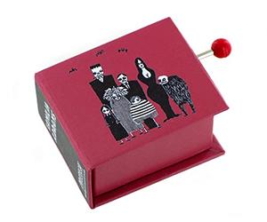 Caja de música/caja musical de manivela de cartón decorado en forma de libro con mecanismo musical de 18 notas - La familia Addams - Tema de la serie de televisión (Vic Mizzy)