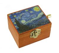 Caja de música/Caja Musical de manivela de Madera con Cuadro de Vincent Van Gogh (La Noche Estrellada) y Mecanismo Musical de 18 Notas - Clair de Lune - Claro de Luna (Claude Debussy)