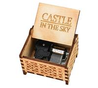 Caja de música Castle in The Sky con mecanismo de cuerda de 18 notas, caja de música de madera grabada, para jugar contigo, color marrón