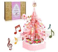 Caja de música con Bloques de construcción para árbol de Navidad, Juguete Giratorio de Cristal de 675/729 Piezas con luz LED, Regalo navideño para decoración del hogar para niños y Adultos Pink