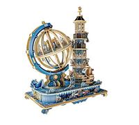 Caja de Música de Globo de Madera, Puzzle 3D de Faro Mecánico, Maqueta Montable de Estilo Náutico, Adorno Coleccionable Giratorio con Melodía