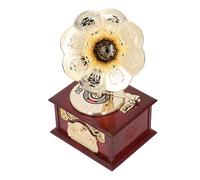 Caja de Música de Gramófono, Gramófono de Trompeta Clásica, Caja de Cosméticos y Joyero para Decoración de Escritorio de Mesa del Hogar (Gramófono Marrón con Base)