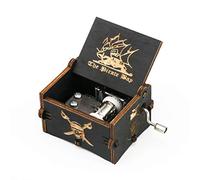 Caja de música de Los Piratas del Caribe con manivela de madera tallada, regalo musical, reproduce el tema de Davy Jones, negro