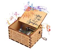 Caja de música de madera grabada con manivela de 18 notas, caja de música de madera grabada con láser, caja musical de madera grabada con láser, caja musical de regalo You are My Sunshine