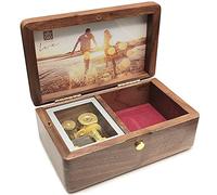 Caja de música de madera maciza de 18 notas con marco de fotos, para Navidad, cumpleaños, día de San Valentín, día de la madre, Tune of You are My Sunshine (madera de nogal)