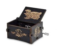 Caja de música de manivela de madera con collar de belleza y la bestia, cajas musicales, regalo de cumpleaños