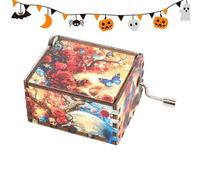 Caja de música de mano de Halloween,caja de música de madera de Halloween - Caja de música de madera grabada Caja de música de manivela vintage,Caja de música para Halloween, exquisita decoración del