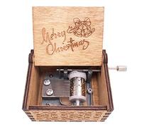 Caja de música de Navidad con manivela de mano de madera tallada, regalo musical, Play We Wish You a Merry Christmas,marrón