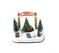Caja de música de resina con escena de nieve con base giratoria, iluminación luminosa y melodías melódicas para decoración de Navidad e invierno (B)