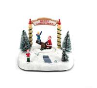 Caja de música de resina con escena de nieve con base giratoria, iluminación luminosa y melodías melódicas para decoración de Navidad e invierno (A)
