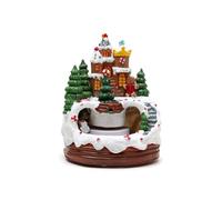 Caja de música iluminada de cabaña de Navidad con tren, caja de música de resina con luz LED para hombres, mujeres, niños, cumpleaños, Navidad, regalo de aldea de resina