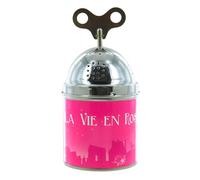 Caja de música o caja musical Tinkle Tonk de metal con gran llave superior, mecanismo musical de resorte de 18 notas e ilustración - La vie en rose - La vida en rosa (Louiguy / Edith Piaf)