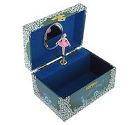 Caja de música para joyas / joyero musical de madera sobre el tema de las bailarinas con bailarina giratoria, espejo y mecanismo musical de resorte de 18 notas - It's a small world (R. Sherman)