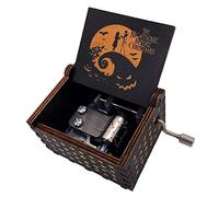 Caja de música pintada de Pesadilla antes de Navidad, con manivela manual, de madera tallada, regalo musical