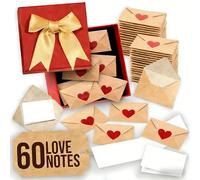 Caja de notas de amor, mini tarjetas en blanco y sobres con calcomanías de corazón, regalo romántico de San Valentín para él y ella, ideal para aniversarios, cumpleaños y ocasiones especiales (60