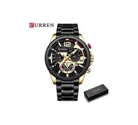 (Caja de oro negro) Relojes de cuarzo de moda Curren para hombre, reloj de pulsera deportivo informal