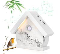 Caja de Pájaros Cantores con Sensor de Movimiento, Luces LED, Temporizador y 12 Canciones Relajantes. Caja de Pájaros Portátil con Sonido Relajante para Baño y Hogar, Adultos (White and Black)