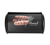 Caja de Pan de Acero Inoxidable, Soporte de Metal para Panera de Gran Capacidad con Tapa Enrollable, Contenedor de Almacenamiento de Alimentos Rústico para Mostrador de Cocina(negro)