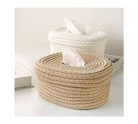 Caja de pañuelos Caja de almacenamiento de pañuelos tejida a mano con cuerda de algodón Simple, caja de almacenamiento de escritorio creativa, cajón de papel lavable Portapañuelos