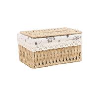 Caja de pañuelos Cubierta de caja pañuelos tejida ratán, soporte rectangular mimbre vintage Soporte para decoración de habitaciones(B,S)