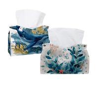 Caja de pañuelos de algas azul marino con burbujas y estrella de mar coral, soporte rectangular para pañuelos, dispensador de servilletas faciales decorativo para baño, cocina, mesa de café, coche