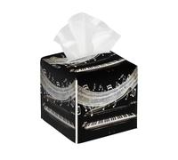 Caja De Pañuelos De Cuero Notas De Música Artística Tecla De Piano Caja De Almacenamiento para Servilletas Duradera Versatil Portapañuelos, para Hogar, Hotel, Mesitas De Noche, 13.2x13.2cm