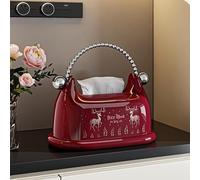 Caja de pañuelos de diseño de bolso elegante porta pañuelos con asa de cadena de cuentas plateada brillante mecanismo de elevación automática de resorte esquinas redondeadas(Red)