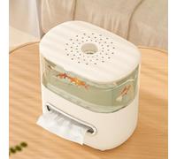 Caja de pañuelos de escritorio 2 en 1 con organizador de almacenamiento para pecera, adecuado para oficina y uso doméstico (blanco)