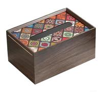 Caja de pañuelos de madera con tallado floral bohemio para sala de estar, dormitorio, escritorio y decoración de entorno comercial