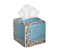 Caja de pañuelos de madera de playa con diseño de estrella de mar y conchas marinas, cuadrada, impermeable, soporte de pañuelos de PVC, organizador de papel facial, dispensador para el hogar, oficina