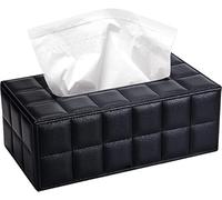 Caja de pañuelos de piel rectangular con tapa, caja de pañuelos de cuero, estante de almacenamiento para servilletas para el hogar, oficina, carrito de oficina (negro)