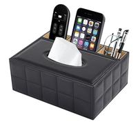 Caja de pañuelos de Piel sintética con Caja de pañuelos Rectangular con Mando a Distancia, Caja de Almacenamiento para servilleteros, Caja de Almacenamiento de Escritorio,línea Negra, 25,5 L