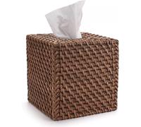 Caja de pañuelos de ratán natural tejido para el hogar, la oficina y el coche (cuadrada, color miel, 14x14x14,5 cm)