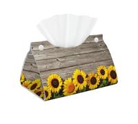 Caja de pañuelos faciales de PVC con diseño de Girasol sobre Madera rústica, Soporte para Funda de Caja de pañuelos