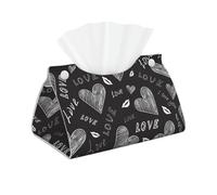 Caja de pañuelos faciales de PVC con Texto Love (Corazones Escritos a Mano) y Funda para Caja de pañuelos