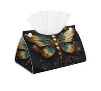 Caja de pañuelos larga con estampado de flores de libélula de color dorado, caja de pañuelos de piel, servilleta rectangular, almacenamiento de pañuelos faciales, hogar, oficina, coche, caja de