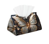 Caja de pañuelos larga con estampado de mariposas doradas y blancas, caja de pañuelos de piel, servilleta rectangular, almacenamiento de pañuelos faciales, oficina en casa, coche, caja de pañuelos