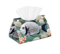 Caja de pañuelos larga con estampado de peces tropicales blancos, caja de pañuelos de piel, servilleta rectangular, almacenamiento de pañuelos faciales, hogar, oficina, coche, caja de pañuelos