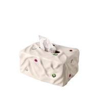 Caja de pañuelos piedras preciosas for el hogar, sala estar, mesa centro, organizador cerámica Portapañuelos de papel(Blanco)