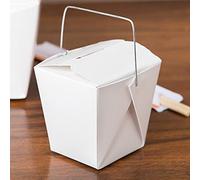 Caja de papel blanco asiático chino con mango de alambre, resistente a fugas y grasa apilable para ir cajas (25, 16 onzas)