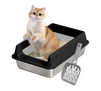 Caja de para Gatos - Bandeja de de 15,75 x 11,81 x 6,3 Pulgadas | Caja de Acero Inoxidable con Lados Altos y Cuchara, Accesorios para Mascotas fáciles de Limpiar para Gatos pequeños y Gran